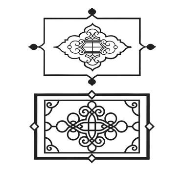 dos florido decorativo rectangular marcos con intrincado volutas diseños aislado en blanco antecedentes silueta vector