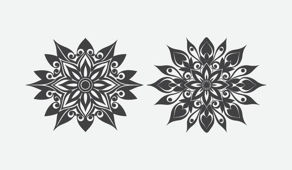 dos intrincado ornamental circular diseños con simétrico patrones aislado en blanco antecedentes vector