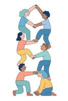 Vertical tower of people lifting each other support system illustration vector
