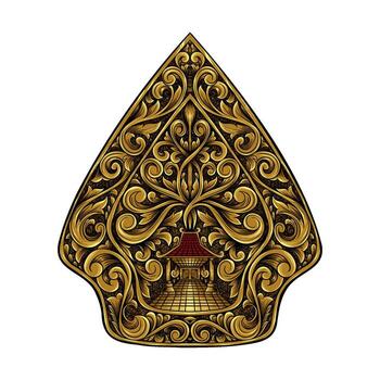 Wayang Gunungan Icon Indonesian Javanese Puppet with ornament Pattern and Gold Shadow Design vector