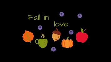 Animated Autumn Title with text Fall in love on alpha channel, has In and Out animation video