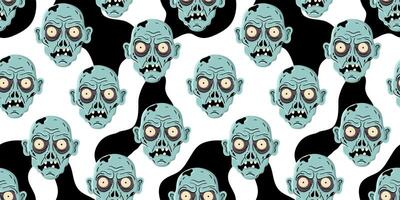 undead monster face repeat design ideal for horror themed textile prints and festive october backdrops zombie head seamless pattern white background vector