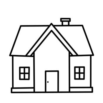 Simple line drawing of a horizontal house with double roof and large front windows, in clean black and white. Ideal for real estate and design use vector