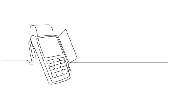 Payment Terminal Continuous Line Art,Line art POS terminal, receipt printer, one line drawing concept vector