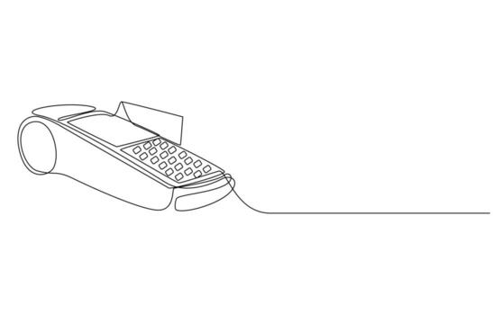 Payment Terminal Continuous Line Art, Line art POS terminal vector