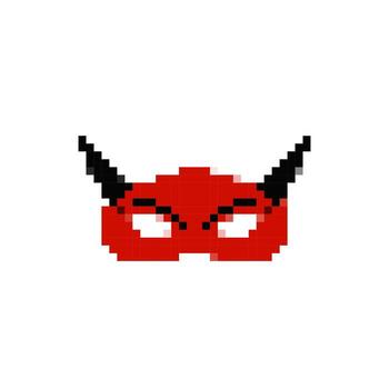 Mosaic pixel art mask with horns in bold red for unique and playful expressions vector