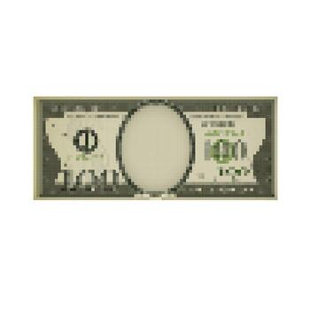 Mosaic pixel dollar bill with retro-style design featuring oval center element vector