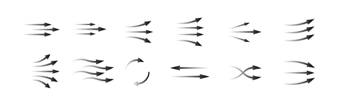 Arrow collection showing air flow and motion movement in various directions and styles vector