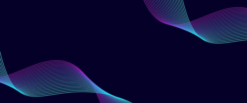 Futuristic Gradient Wavy Line Background with Purple and Cyan Flow on Dark Surface for Digital Tech Themed Abstract Layouts and Presentations vector