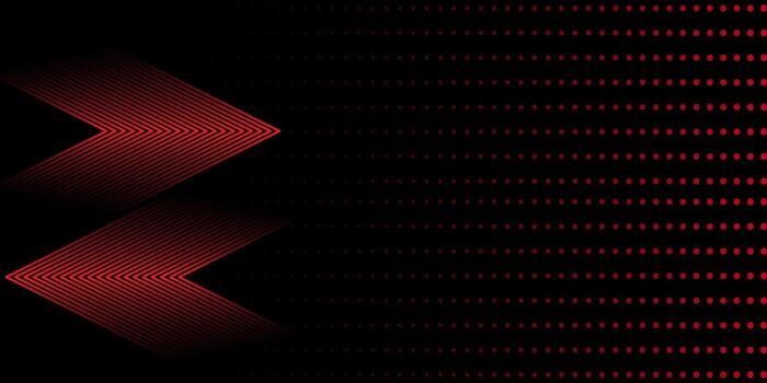 Red Arrow Stripe and Dot Halftone Background on Black for Modern Tech Inspired Abstract Designs, Gaming Interfaces, or Futuristic Presentations vector