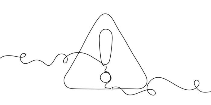 Exclamation line continuous caution stop sign attention danger alert mark icon. Line exclamation hazard safety point risk illustration important road triangle mistake error outline alarm drawing mark. vector