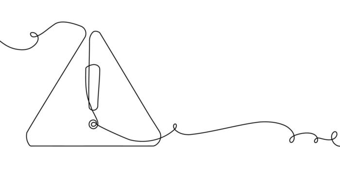 Exclamation continuous line attention stop sign caution danger alert mark icon. Line hazard exclamation safety risk point illustration important road triangle mistake error outline alarm drawing mark. vector