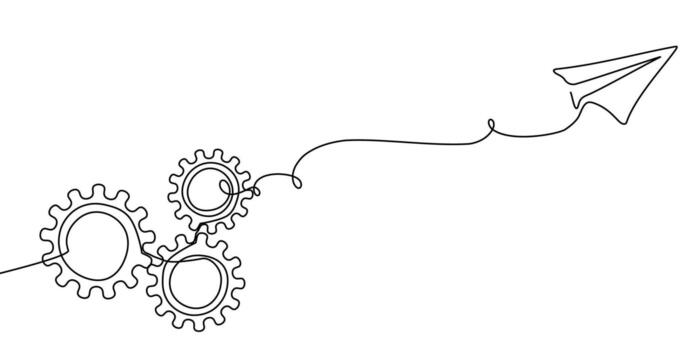 línea engranaje continuo uno Arte diente icono trabajo negocio fábrica rueda. engranaje línea continuo ajuste contorno computadora rueda dentada tecnología bosquejo dibujo Ciencias carrera máquina cerebro antecedentes. vector