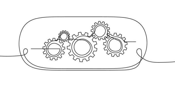 continuo engranaje línea Arte uno diente icono trabajo negocio fábrica rueda. línea engranaje continuo computadora ajuste contorno rueda dentada tecnología bosquejo dibujo Ciencias carrera máquina cerebro antecedentes. vector