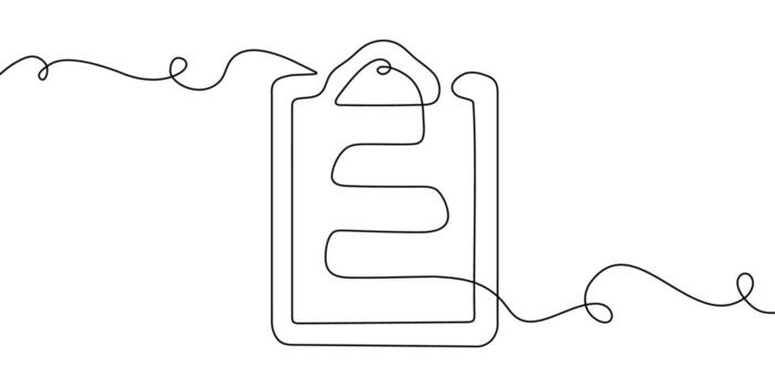 One art line icon document continuous list illustration single check clipboard. Line one art survey checklist data test pen paper business report doodle notebook agenda sketch board form. vector
