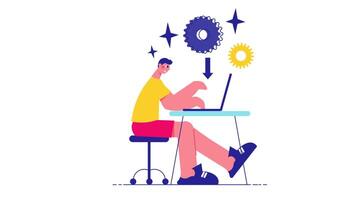 Cartoon Man Working on Laptop, Flat Style Office and Freelance Work 2D Animation in 4K video