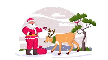 Santa Claus with Deer and Gift Bag, Magical Christmas Celebration Animation in 4K video