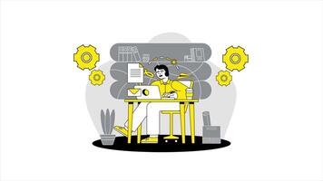 Man Working on Laptop Sending Emails, Business Communication and Remote Work Animation 4K video