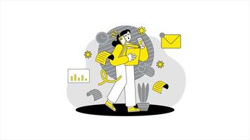 Cartoon Woman Holding Book and Pen, Learning and Writing Illustration Animation in Crisp 4K video