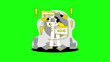 Cartoon Character Holding 404 Error Sign, Web Page Not Found and Error Message Animation 4K video
