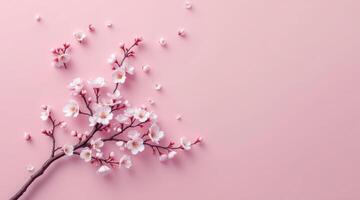A branch of cherry blossom on a pink background photo