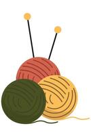Yarn Balls with Knitting Needles. Colorful Threads and Tools for Crocheting vector