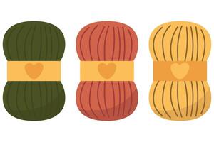 Set of Wrapped Yarn Balls with Heart Labels. Crafting Thread Collection for Knitting or Crochet vector