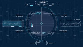 Interface with animated HUD and infographic elements for data analysis video