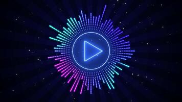 neón circular audio visualizador con jugar botón icono, neón anillo música visualizador video