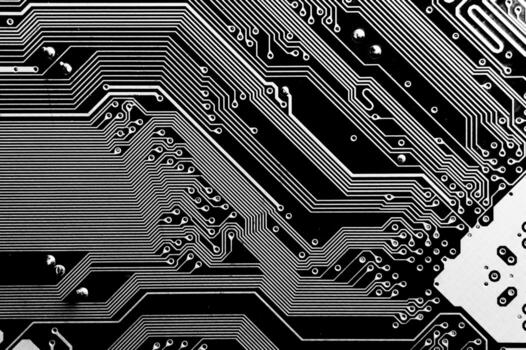 electronic board as abstract background, template. Processor lying, PC board. Technological background photo