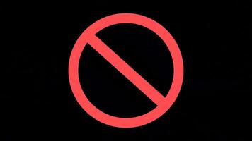 Prohibition, forbidden, or no entry sing red circle and line symbol icon animation on a black background. Warning, stop or no entry forbidden red circle and line symbol icon. video