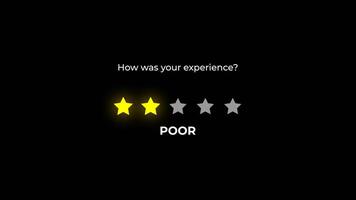 två gul stjärna med fattig respons på transparent bakgrund. lämplig för kund recension bilder, användare erfarenhet betyg, app respons, och missnöje indikatorer. alfa kanal video