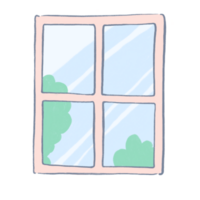 window cartoon illustration with decorations in flat style for interior and home decor concepts png