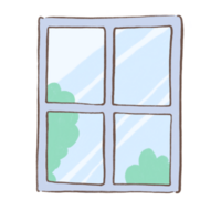 blue window cartoon illustration with decorations in flat style for interior and home decor concepts png