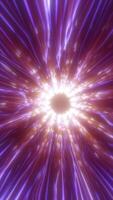 Radiant abstract tunnel of light with a glowing center and streaks of purple and gold energy lines video