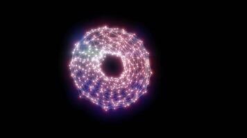 luminosa magenta digitale squillare formato di interconnesso nodi su un' buio sfondo, simboleggiante futuristico dati e energia flusso video