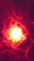 dynamisk abstrakt bakgrund terar lysande röd energi vågor strålande från en lysande Centrum, föreslår rörelse och kraft video