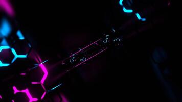 ciano e rosa corridoio con neon laser e favi sfondo vj ciclo continuo nel 4k video