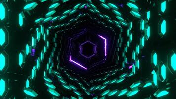 Purple and Turquoise Hexagonal Neon Honeycomb Tunnel Background VJ Loop in 4K video