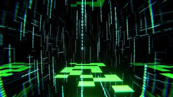 ciano e verde digital espaço néon código elementos fundo vj ciclo dentro 4k video