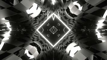 White Dimensional Tunnel with Neon and Mirror Pattern Background VJ Loop in 4K video