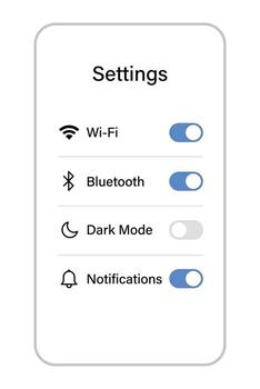 Mobile Settings Menu with Toggle Switches Enabled and Disabled vector