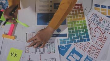 A person is working on a project with a lot of paper and pens video