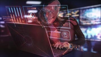 ai robot använder sig av bärbar dator med trogen användare gränssnitt video