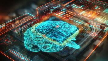 Processing data in digital space with hologram brain and code flow video