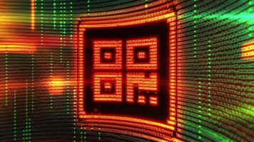 brilhando qr código emergente a partir de digital código corrente dentro ciberespaço video