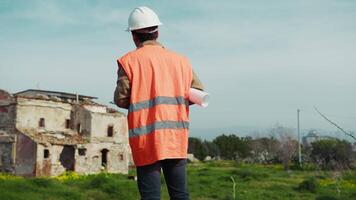 Construction Worker At The Site Checking The Project Documents video