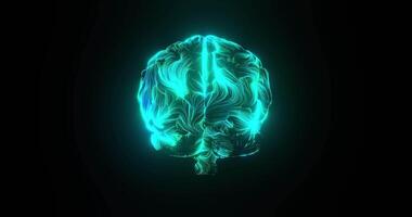 Back View of Blue Artificial Intelligence Brain with Energy Flow video