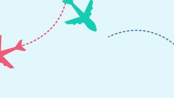 Animation of a plane and dotted line path moving. Concept of movement, moving, flying and goal. Traveling motion graphics video