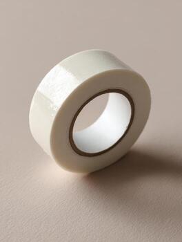 Close-up of transparent adhesive tape roll on neutral background photo